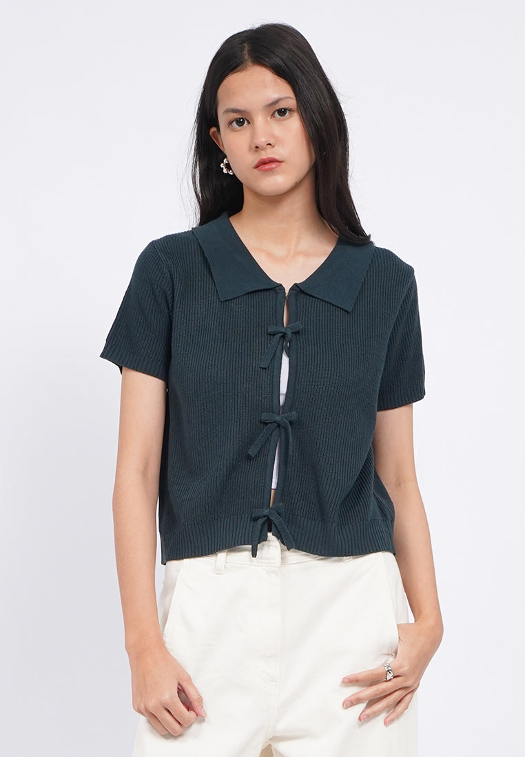 Tied Details Short Sleeve Knit Top
