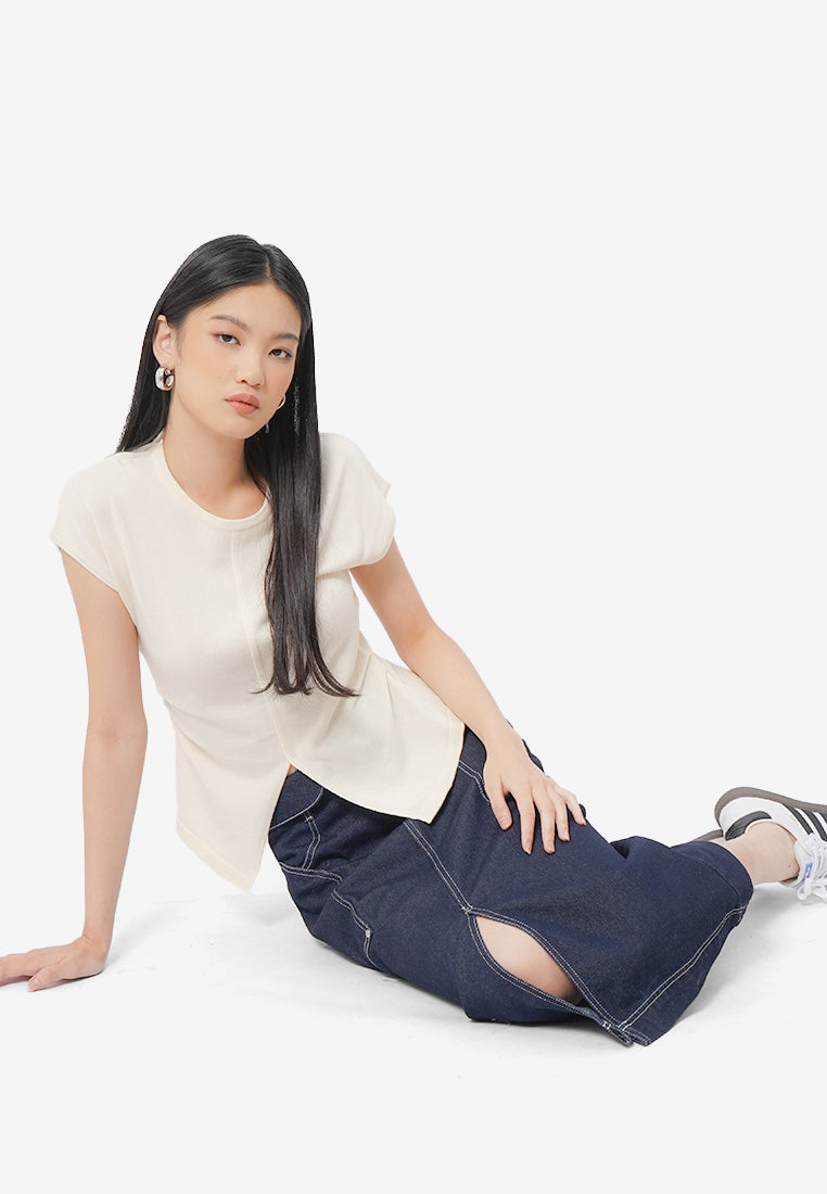 Ruched Split Hem Short Sleeve Top
