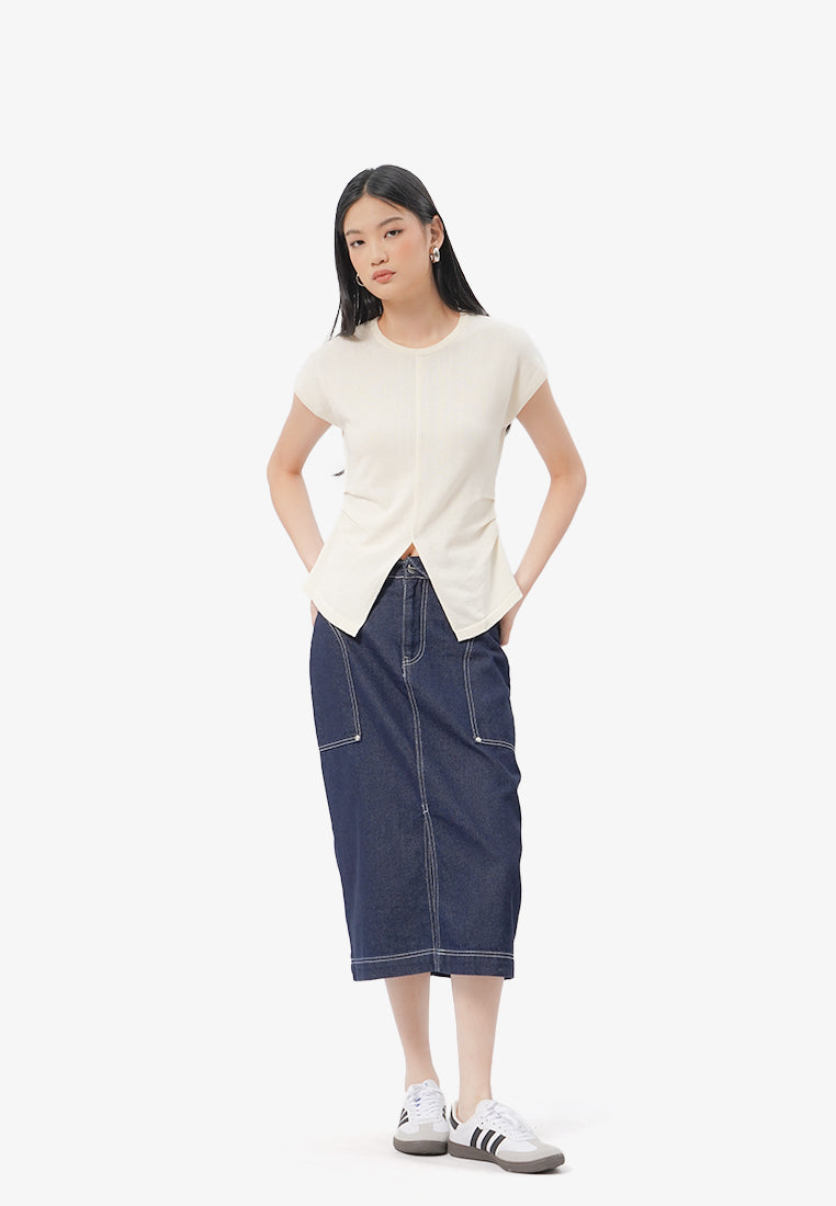 Ruched Split Hem Short Sleeve Top