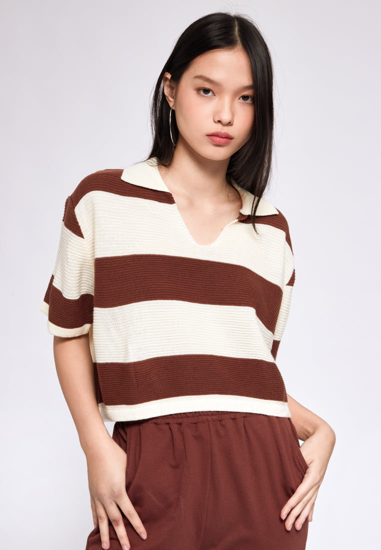 Striped Crop Polo Top