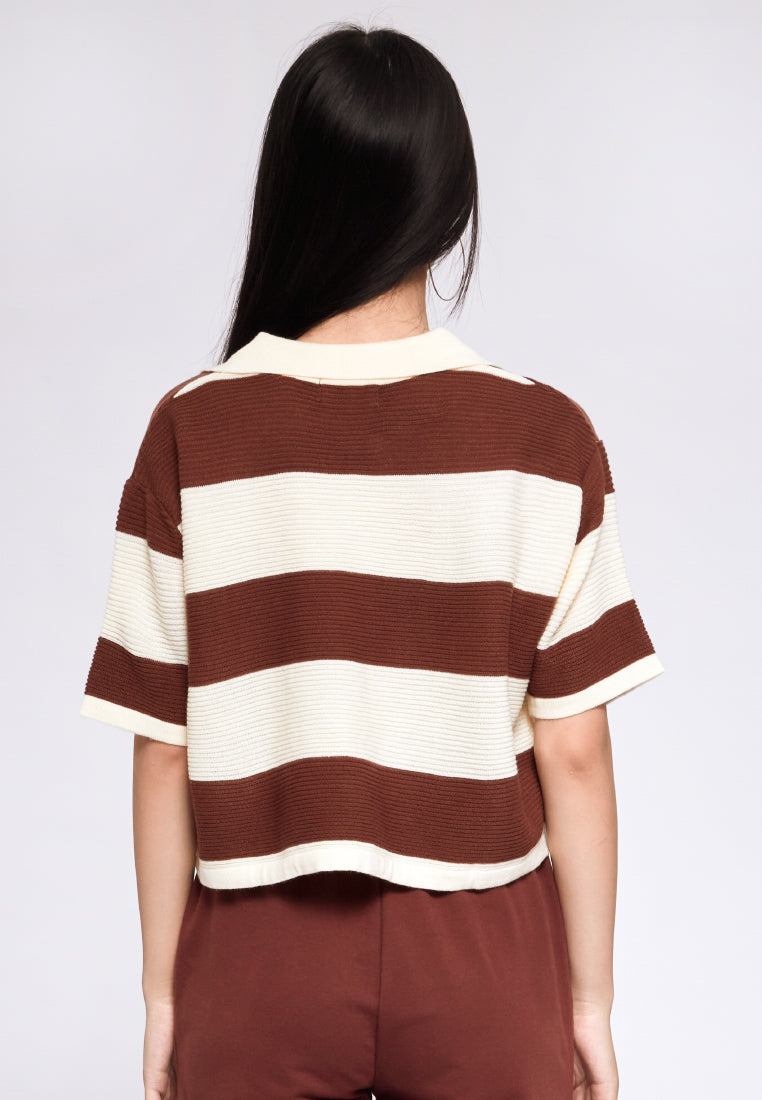 Striped Crop Polo Top