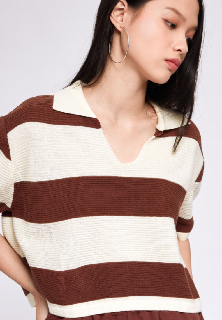 Striped Crop Polo Top