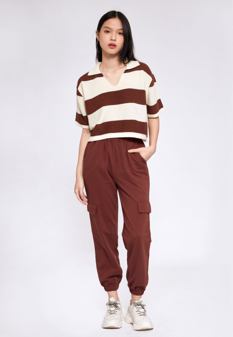 Striped Crop Polo Top