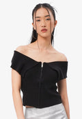 Zipped Up Off Shoulder Top Black