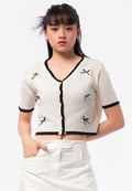Short Sleeve Top with Contrast Ribbon Off White
