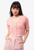 Short Sleeve Top with Contrast Ribbon L.Pink