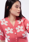 Button Up Flower Knit Top