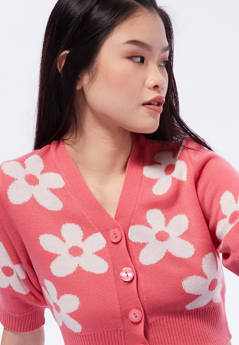Button Up Flower Knit Top