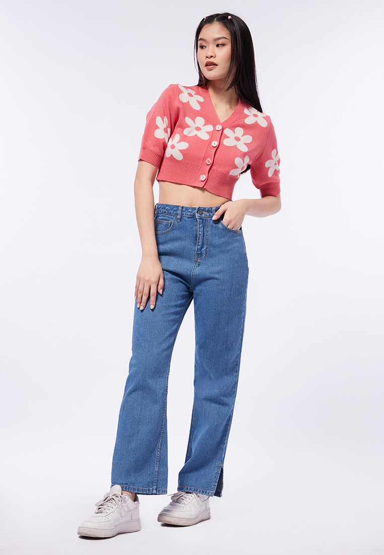 Button Up Flower Knit Top