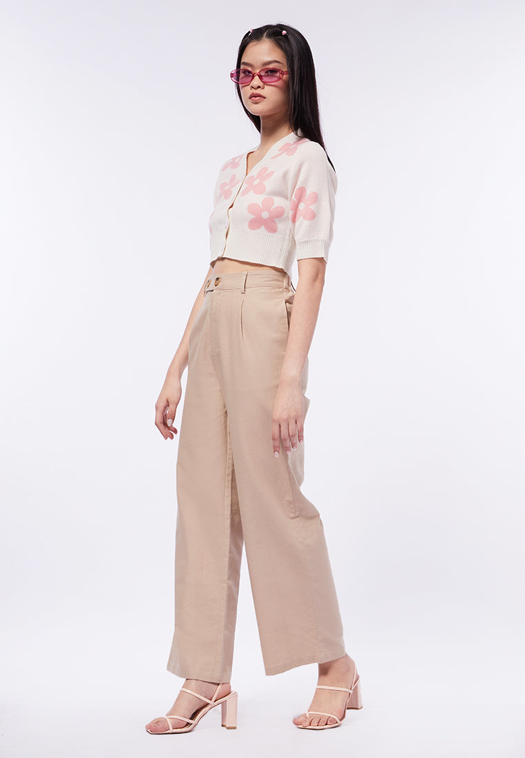 Button Up Flower Knit Top