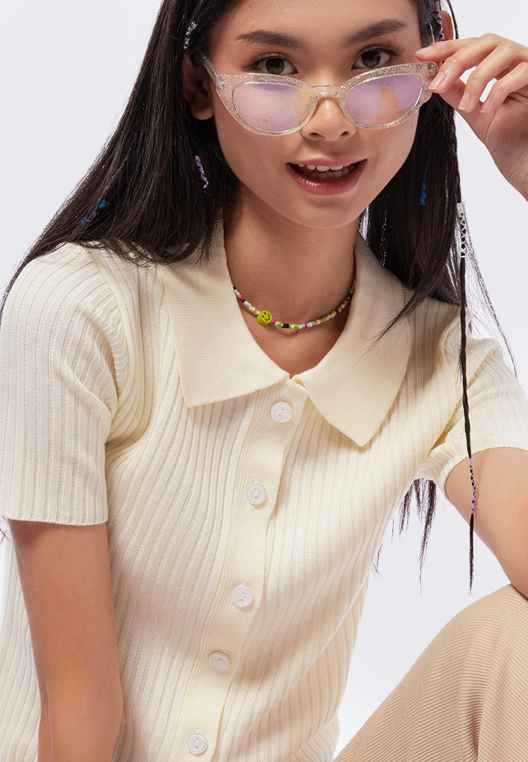Textured Knit Polo Top