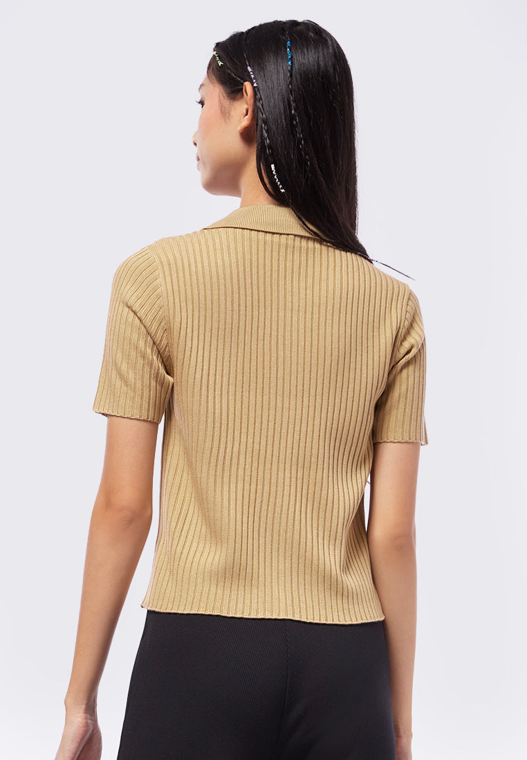 Textured Knit Polo Top