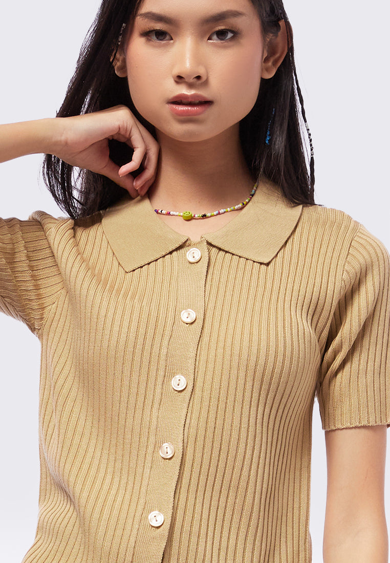 Textured Knit Polo Top