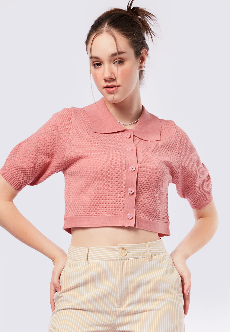 Puff Sleeves Polo Crop Top