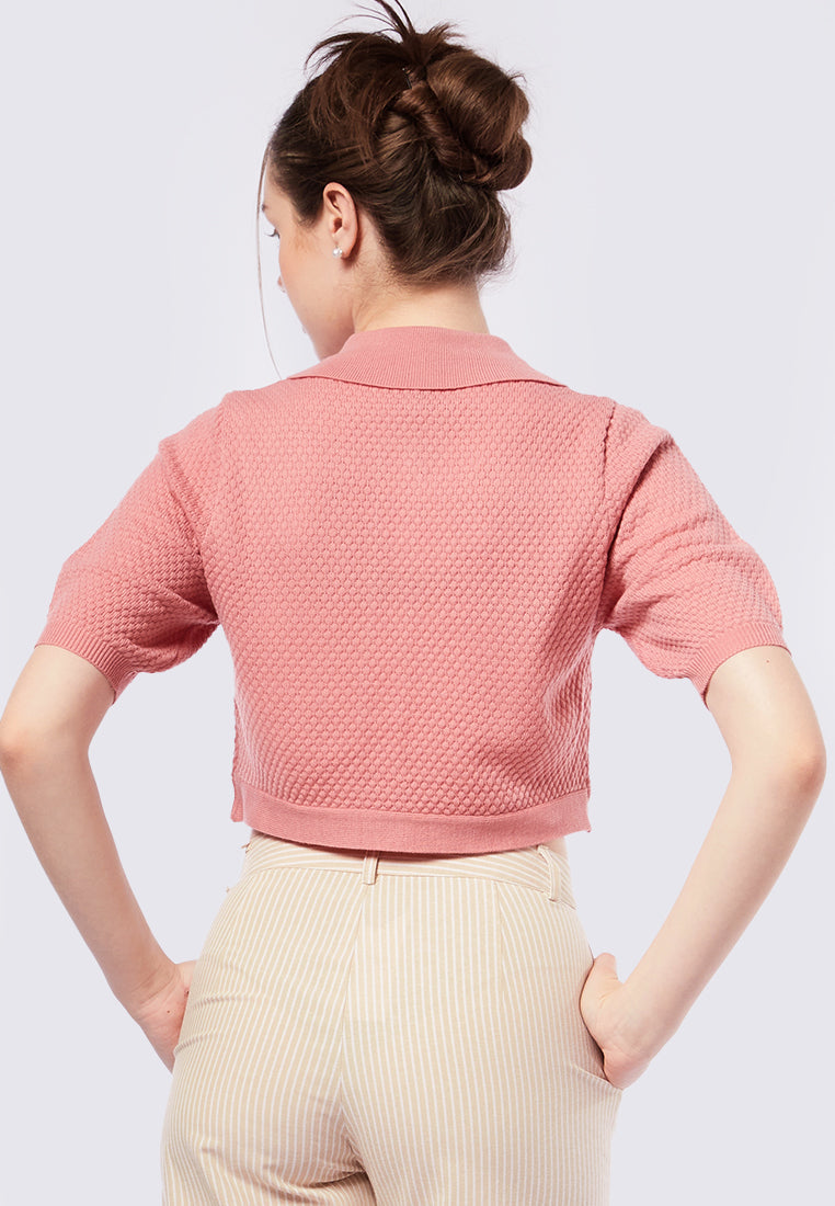 Puff Sleeves Polo Crop Top