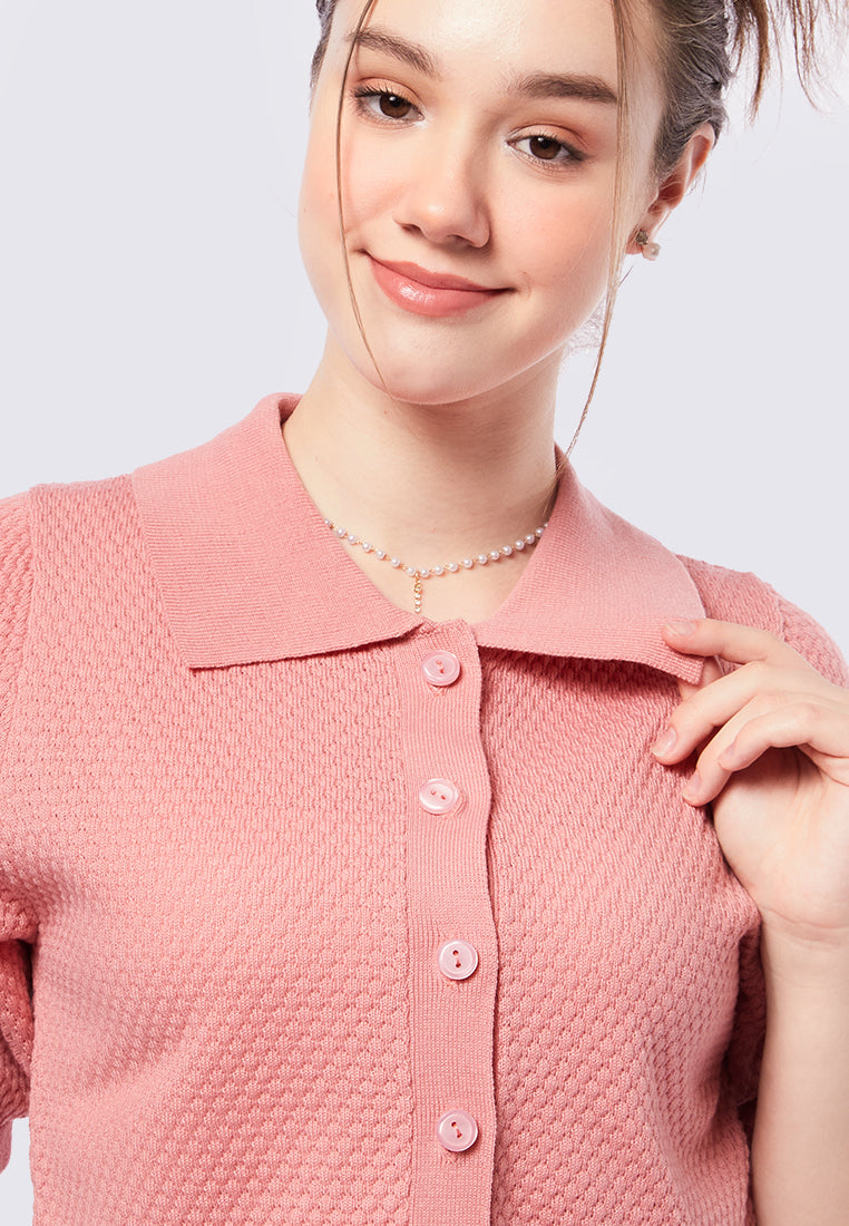 Puff Sleeves Polo Crop Top