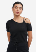 Asymmetric Knit Crop Top Black