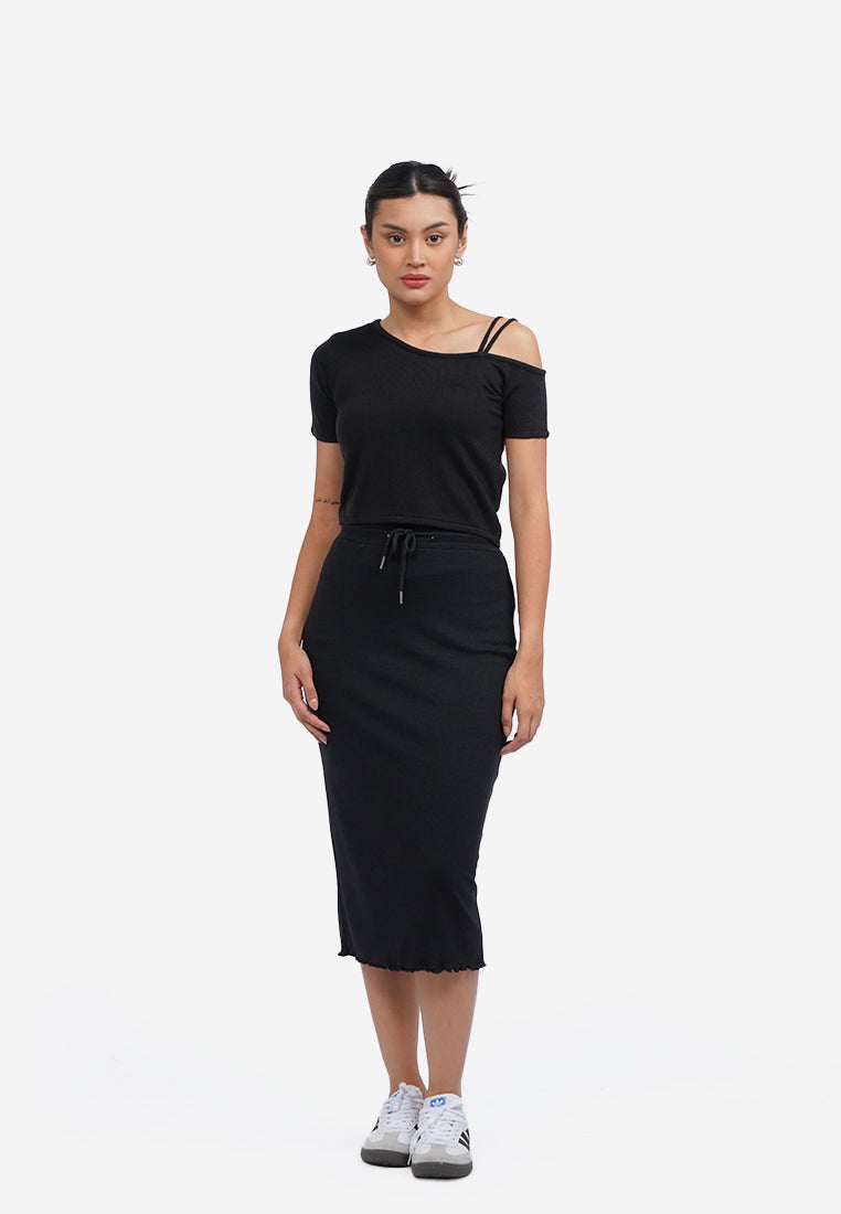 Asymmetric Knit Crop Top Black