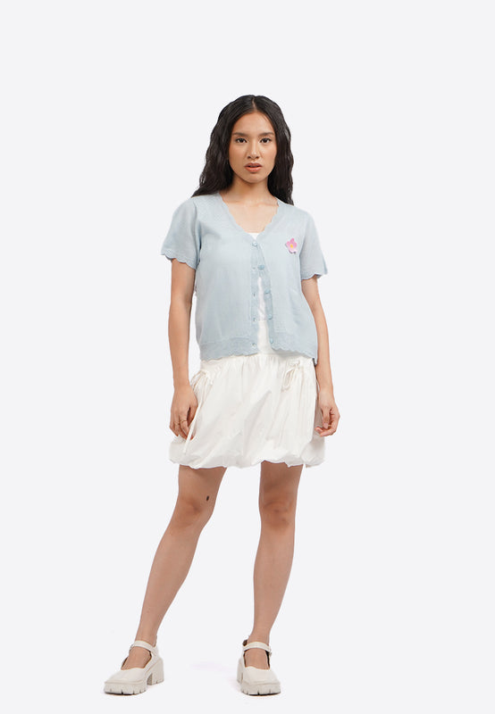 Flower Detail Short Sleeve Knit Top
