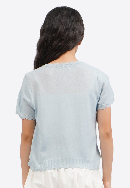 Flower Detail Short Sleeve Knit Top