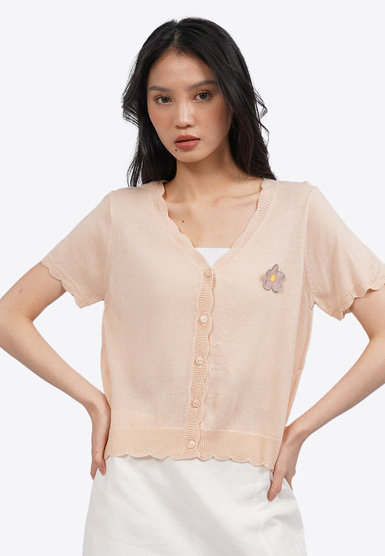 Flower Detail Short Sleeve Knit Top