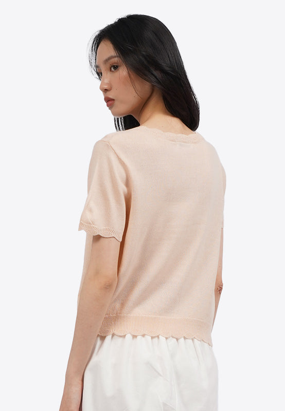 Flower Detail Short Sleeve Knit Top