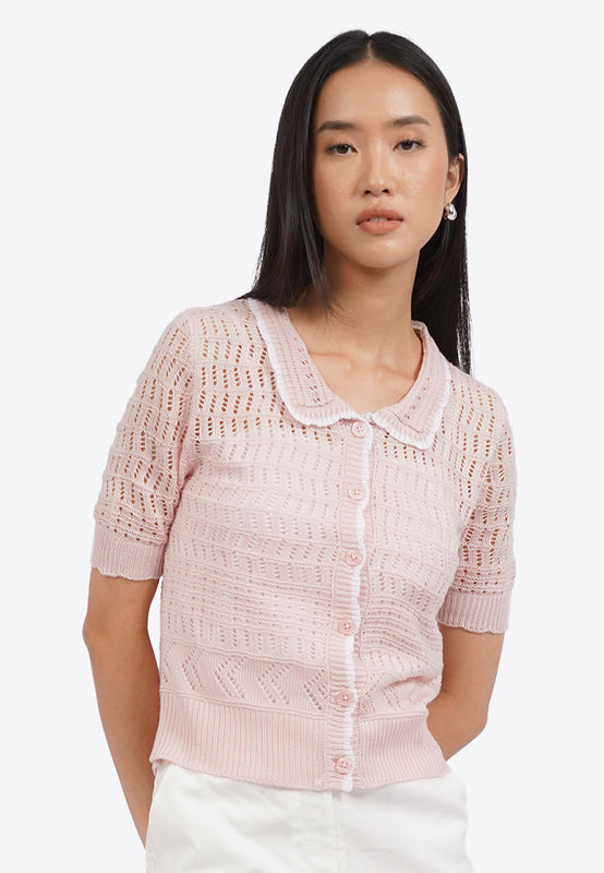 Short Sleeve Knit Collar Top
