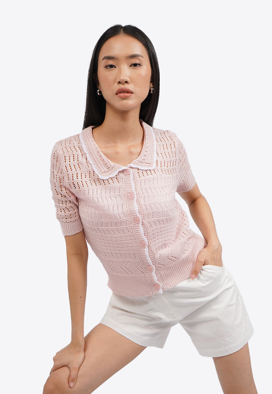 Short Sleeve Knit Collar Top