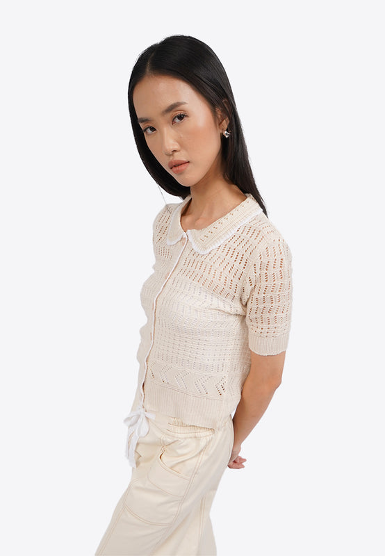 Short Sleeve Knit Collar Top