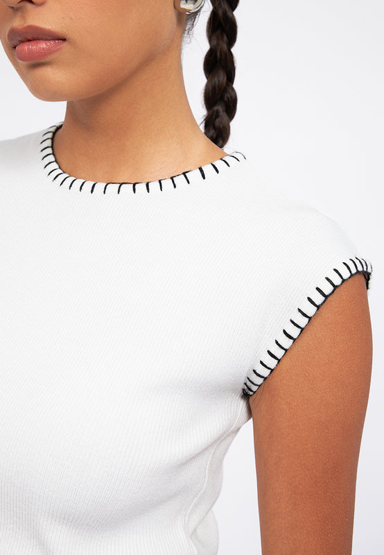 Contrast Detail Cap Sleeve Knit Top