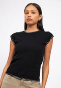 Contrast Detail Cap Sleeve Knit Top