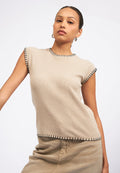 Contrast Detail Cap Sleeve Knit Top