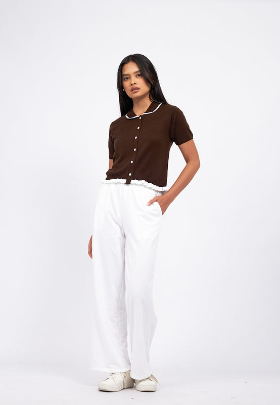 Collar Details Short Sleeve Knit Top