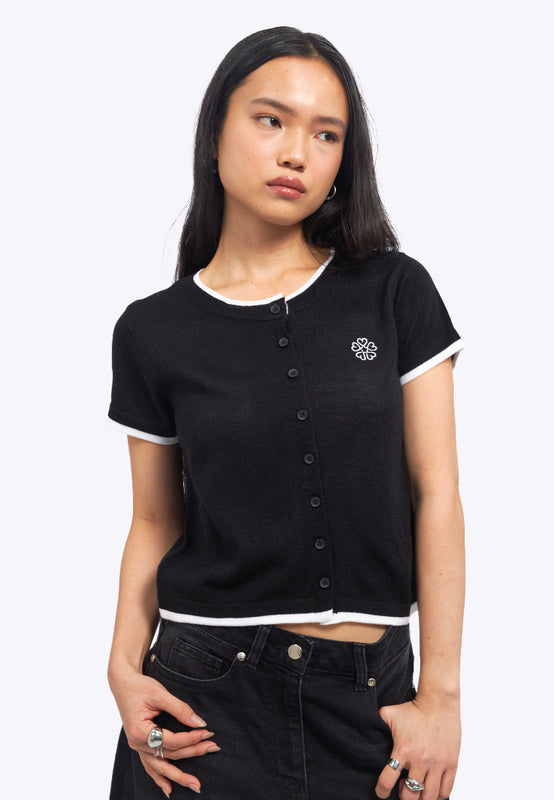 Contrast Details Short Sleeve Knit Top