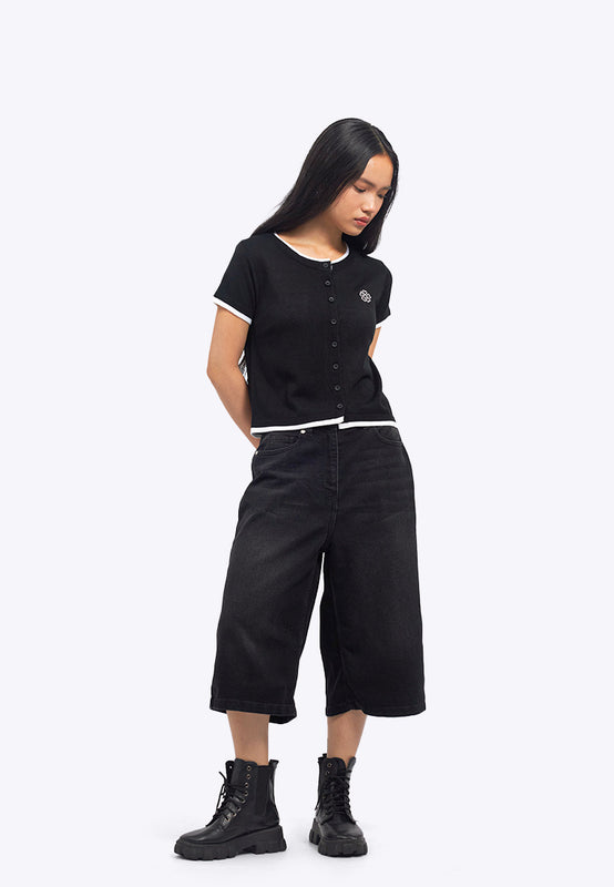 Contrast Details Short Sleeve Knit Top