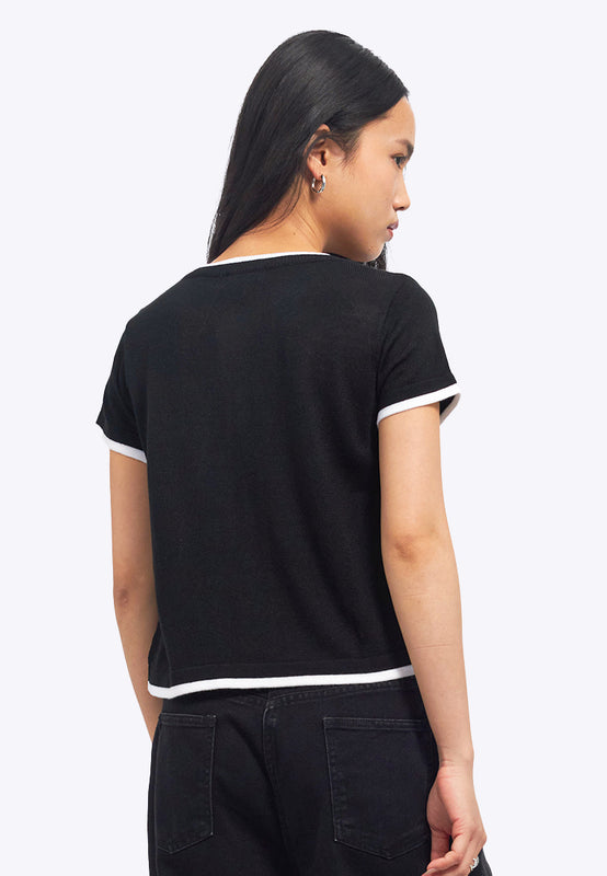 Contrast Details Short Sleeve Knit Top