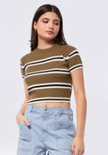 Short Sleeve Striped Crop Top