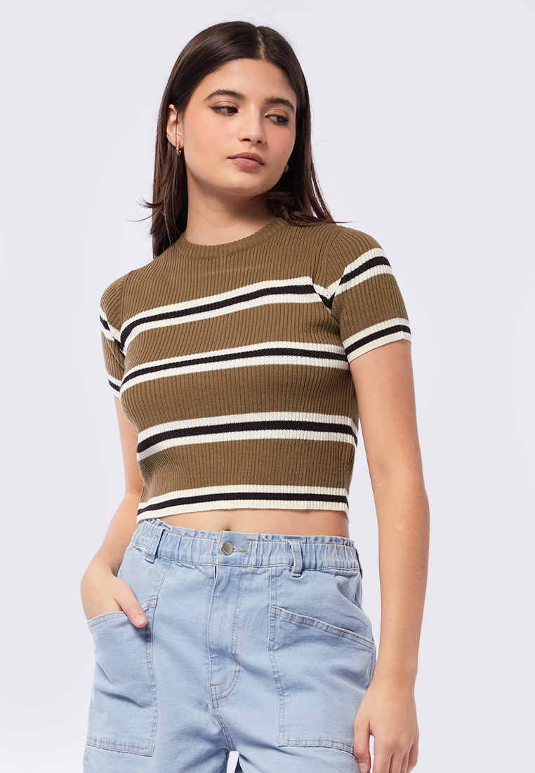 Short Sleeve Striped Crop Top