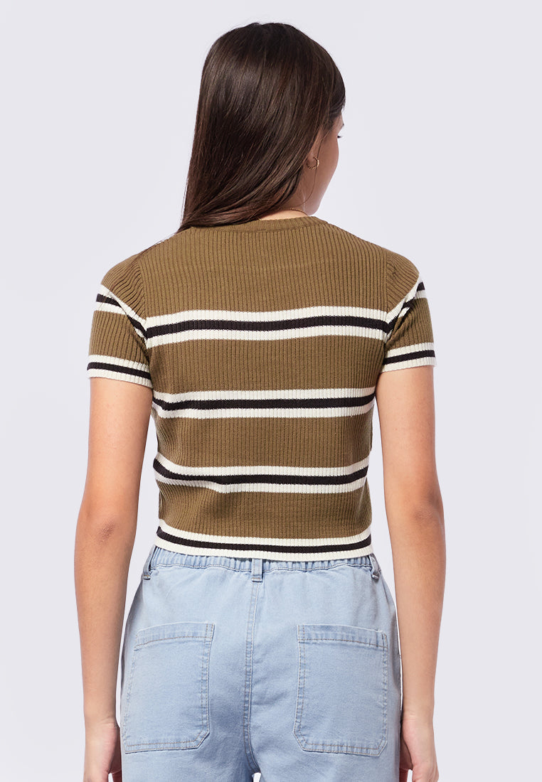 Short Sleeve Striped Crop Top