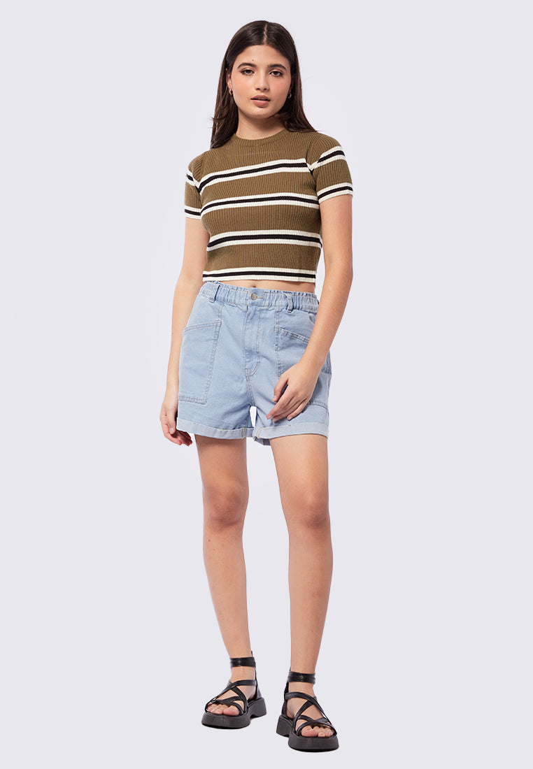 Short Sleeve Striped Crop Top
