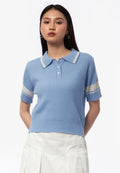 Collar Button Up Knit Top L.Blue