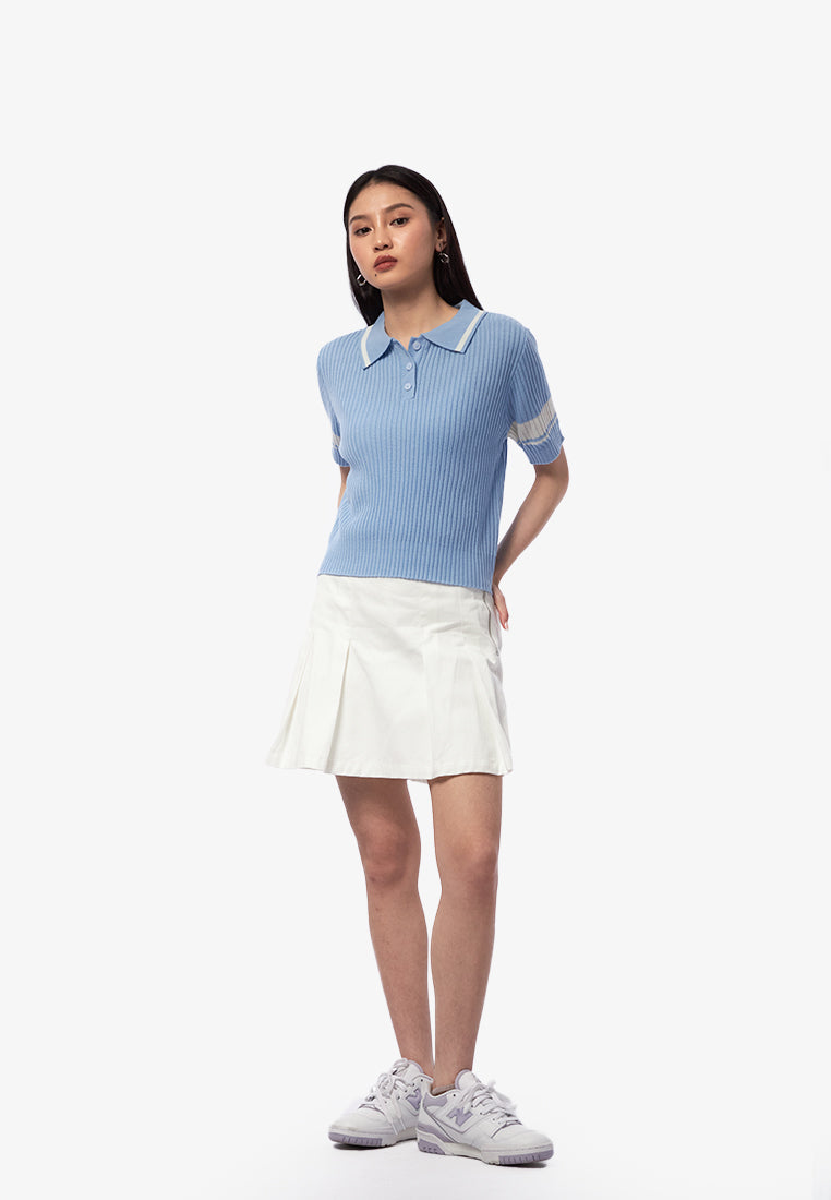 Collar Button Up Knit Top L.Blue