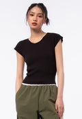 Tied Back Details Knit Top Black