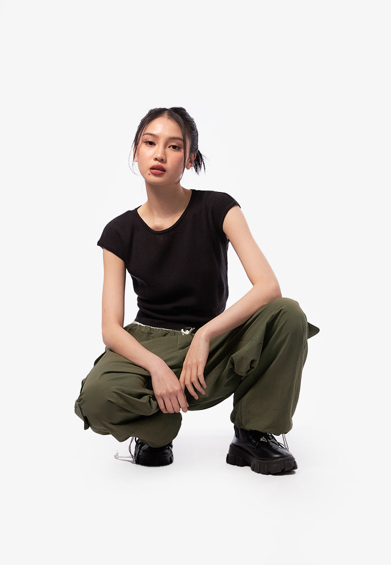 Tied Back Details Knit Top Black