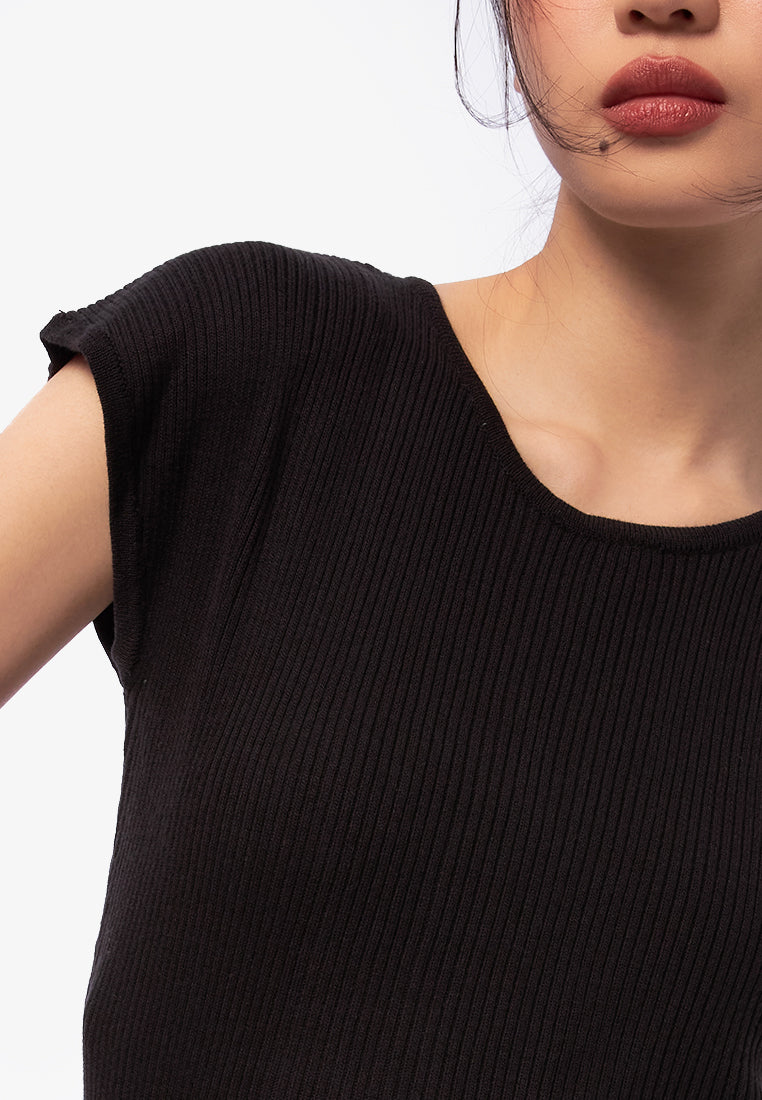 Tied Back Details Knit Top Black