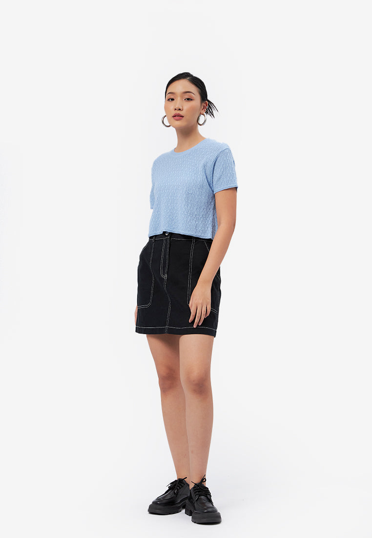 Textured Short Sleeve Knit Top Blue