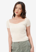Heart Neck Cap Sleeve Top Ecru