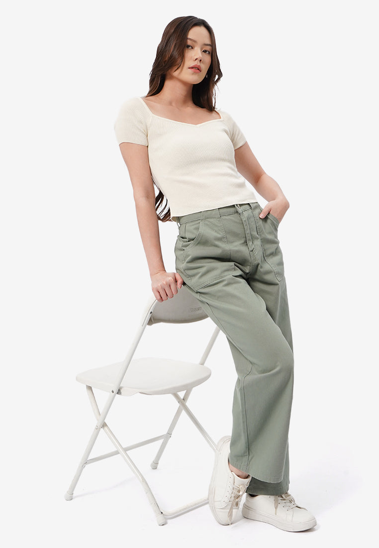 Heart Neck Cap Sleeve Top Ecru