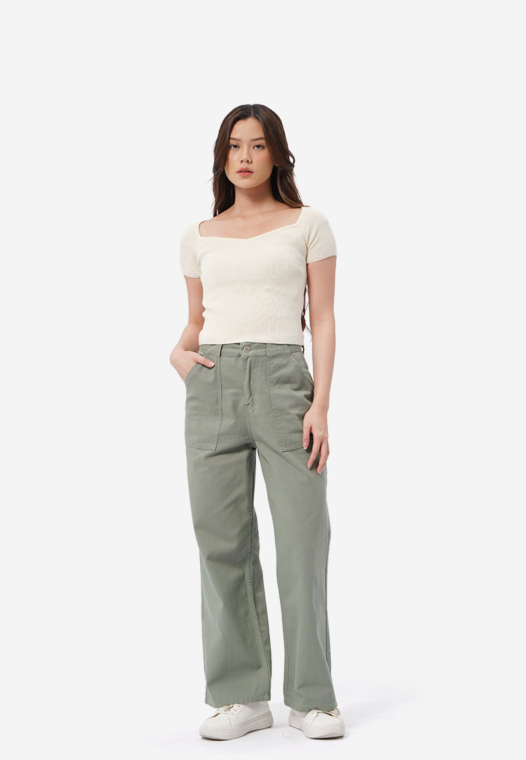 Heart Neck Cap Sleeve Top Ecru