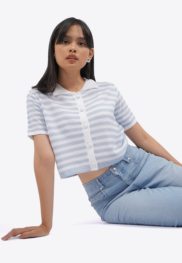 Short Sleeve Striped Knit Top